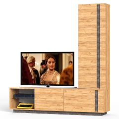 Арчи № 01, цвет дуб крафт золотой/камень тёмный, ШхГхВ 180х41,3х193,7 см., ниша для ТВ 110х41х150 см., универсальная сборка | фото 3