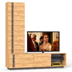 Арчи № 01, цвет дуб крафт золотой/камень тёмный, ШхГхВ 180х41,3х193,7 см., ниша для ТВ 110х41х150 см., универсальная сборка | фото 4