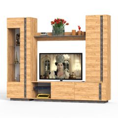 Арчи № 03, цвет дуб крафт золотой/камень тёмный, ШхГхВ 240х41,3х193,7 см., ниша для ТВ 110х41х100 см., НЕ универсальная сборка | фото 2