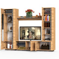 Арчи № 03, цвет дуб крафт золотой/камень тёмный, ШхГхВ 240х41,3х193,7 см., ниша для ТВ 110х41х100 см., НЕ универсальная сборка | фото 3