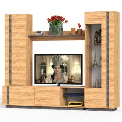 Арчи № 03, цвет дуб крафт золотой/камень тёмный, ШхГхВ 240х41,3х193,7 см., ниша для ТВ 110х41х100 см., НЕ универсальная сборка | фото 4