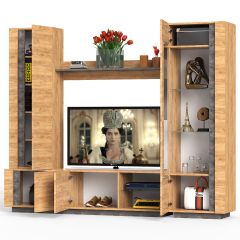 Арчи № 03, цвет дуб крафт золотой/камень тёмный, ШхГхВ 240х41,3х193,7 см., ниша для ТВ 110х41х100 см., НЕ универсальная сборка | фото 5