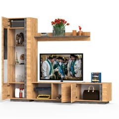 Арчи № 04, цвет дуб крафт золотой/камень тёмный, ШхГхВ 240х41,3х193,7 см., ниша для ТВ 180х41х110 см., НЕ универсальная сборка | фото 2