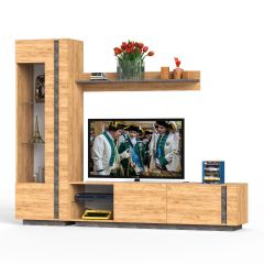 Арчи № 04, цвет дуб крафт золотой/камень тёмный, ШхГхВ 240х41,3х193,7 см., ниша для ТВ 180х41х110 см., НЕ универсальная сборка | фото 3