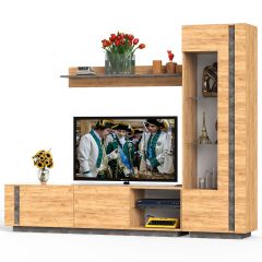 Арчи № 04, цвет дуб крафт золотой/камень тёмный, ШхГхВ 240х41,3х193,7 см., ниша для ТВ 180х41х110 см., НЕ универсальная сборка | фото 4
