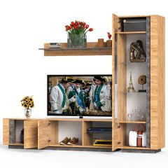 Арчи № 04, цвет дуб крафт золотой/камень тёмный, ШхГхВ 240х41,3х193,7 см., ниша для ТВ 180х41х110 см., НЕ универсальная сборка | фото 5
