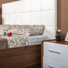 Камея Спальня № 1 Комод 10.99 + Пуф + Стол туалетный + Кровать + Тумба, цвет белый глянец/орех селект каминный, сп. м. 1600х2000 мм, б/м, БЕЗ ортопеда | фото 8