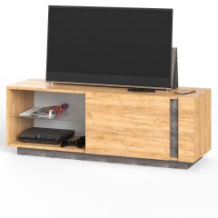 Арчи Тумба 10.85, цвет дуб крафт золотой/камень тёмный, ШхГхВ 130х41,3х46,1 см., подсветка за стеклом по торцу полки, универсальная сборка | фото 10