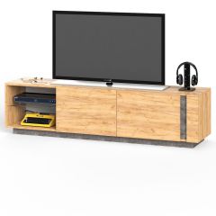 Арчи Тумба 10.86, цвет дуб крафт золотой/камень тёмный, ШхГхВ 180х41,3х46,1 см., подсветка за стеклом по торцу полки, универсальная сборка | фото 8
