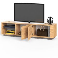 Арчи Тумба 10.86, цвет дуб крафт золотой/камень тёмный, ШхГхВ 180х41,3х46,1 см., подсветка за стеклом по торцу полки, универсальная сборка | фото 12
