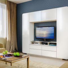 Румба 03.272 Шкаф комбинированный, цвет белый/белый глянец, ШхГхВ 218,8х38,4х195 см., ниша для тв 130х38х87 см. | фото 2