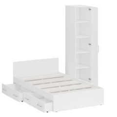Кровать с ящиками 1200 + Пенал Стандарт, цвет белый, ШхГхВ 123,5х203,5х70 + 45х52х200 см., сп.м. 1200х2000 мм., без матраса, основание есть | фото 6