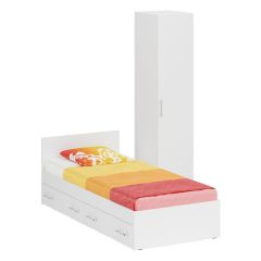 Кровать с ящиками 0900 + Пенал Стандарт, цвет белый, ШхГхВ 93,5х203,5х70 + 45х52х200 см., сп.м. 900х2000 мм., без матраса, основание есть | фото 2