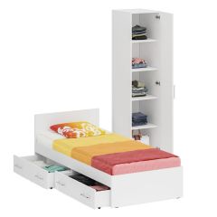 Кровать с ящиками 0900 + Пенал Стандарт, цвет белый, ШхГхВ 93,5х203,5х70 + 45х52х200 см., сп.м. 900х2000 мм., без матраса, основание есть | фото 3