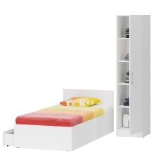 Кровать с ящиками 0900 + Пенал Стандарт, цвет белый, ШхГхВ 93,5х203,5х70 + 45х52х200 см., сп.м. 900х2000 мм., без матраса, основание есть | фото 5