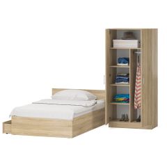 Кровать с ящиками 1200 + Шкаф 2-х створчатый Стандарт, цвет дуб сонома, ШхГхВ 123,5х203,5х70 + 90х52х200 см., сп.м. 1200х2000 мм., б/м, основание есть | фото 6