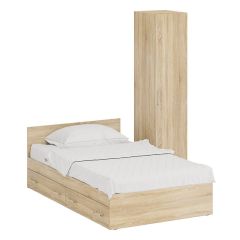 Кровать с ящиками 1200 + Пенал Стандарт, цвет дуб сонома, ШхГхВ 123,5х203,5х70 + 45х52х200 см., сп.м. 1200х2000 мм., без матраса, основание есть | фото 2