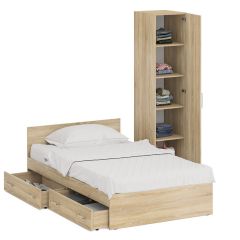 Кровать с ящиками 1200 + Пенал Стандарт, цвет дуб сонома, ШхГхВ 123,5х203,5х70 + 45х52х200 см., сп.м. 1200х2000 мм., без матраса, основание есть | фото 3
