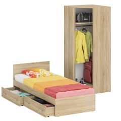 Кровать с ящиками 0900 + Шкаф угловой Стандарт, цвет дуб сонома, ШхГхВ 93,5х203,5х70 + 81,2х81,2х200 см., сп.м. 900х2000 мм., б/м, основание есть | фото 3