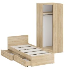 Кровать с ящиками 0900 + Шкаф угловой Стандарт, цвет дуб сонома, ШхГхВ 93,5х203,5х70 + 81,2х81,2х200 см., сп.м. 900х2000 мм., б/м, основание есть | фото 4