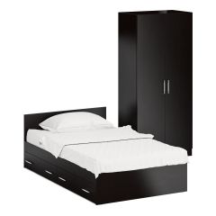 Кровать с ящиками 1200 + Шкаф 2-х створчатый Стандарт, цвет венге, ШхГхВ 123,5х203,5х70 + 90х52х200 см., сп.м. 1200х2000 мм., б/м, основание есть | фото 2