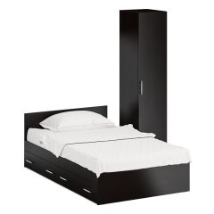 Кровать с ящиками 1200 + Пенал Стандарт, цвет венге, ШхГхВ 123,5х203,5х70 + 45х52х200 см., сп.м. 1200х2000 мм., без матраса, основание есть | фото 2