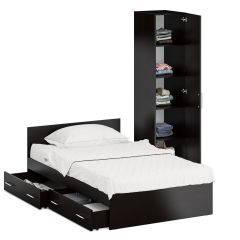 Кровать с ящиками 1200 + Пенал Стандарт, цвет венге, ШхГхВ 123,5х203,5х70 + 45х52х200 см., сп.м. 1200х2000 мм., без матраса, основание есть | фото 3